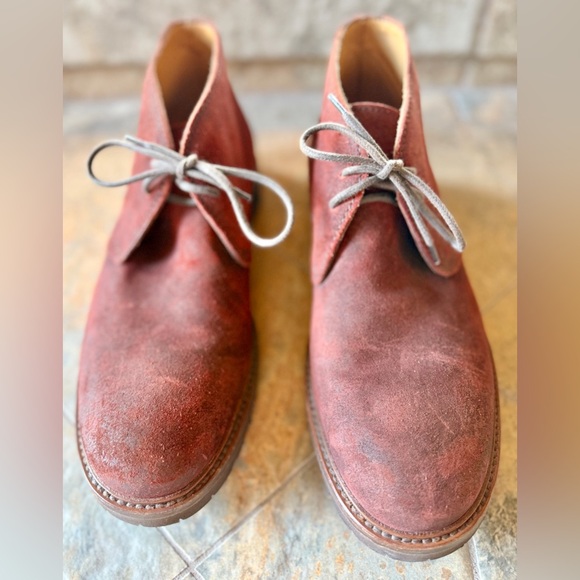 Brunello Cucinelli Suede Chukka Boots 42 Burgundy Made in Italy Vibram Sole